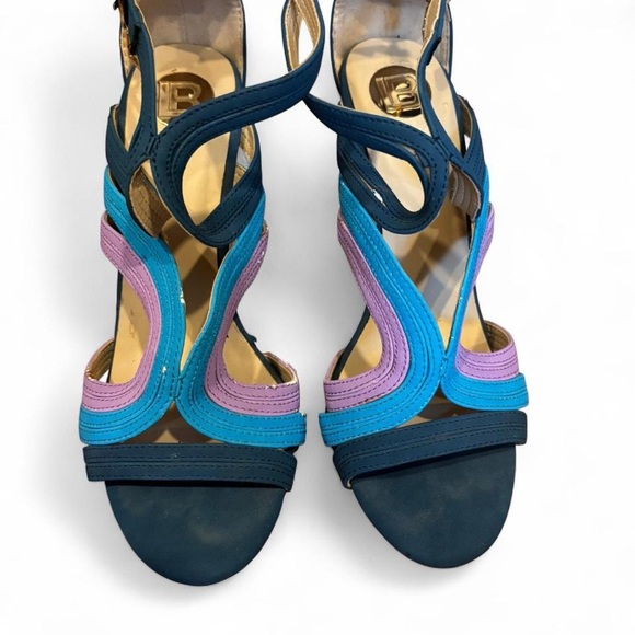 Chic Blue and Pink Strappy Heels - Picture 4 of 5